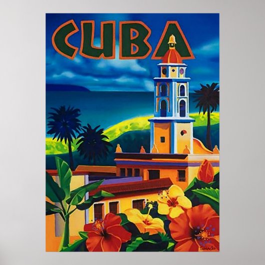 Cuba, tropisch eiland, stadstoren, vintage, reizen poster (Voorkant)