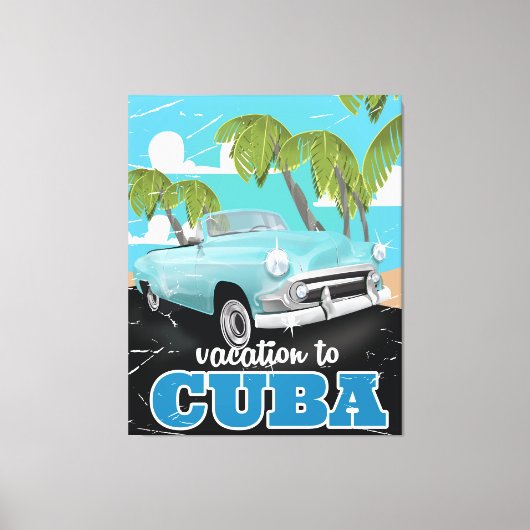 Cuba vintage auto reisposter canvas afdruk (Voorkant)