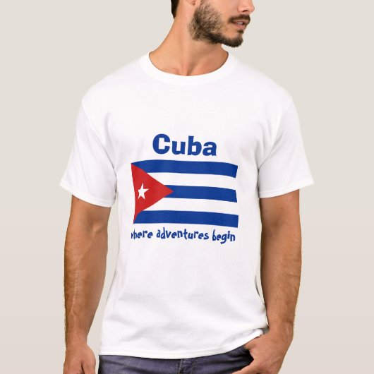 Cuba Vlag + Kaart + Tekst T-shirt (Voorkant)