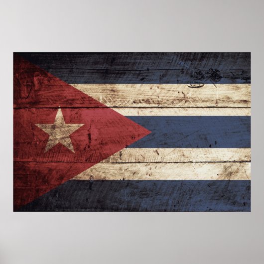 Cuba Vlag op oude houten graan Poster (Voorkant)