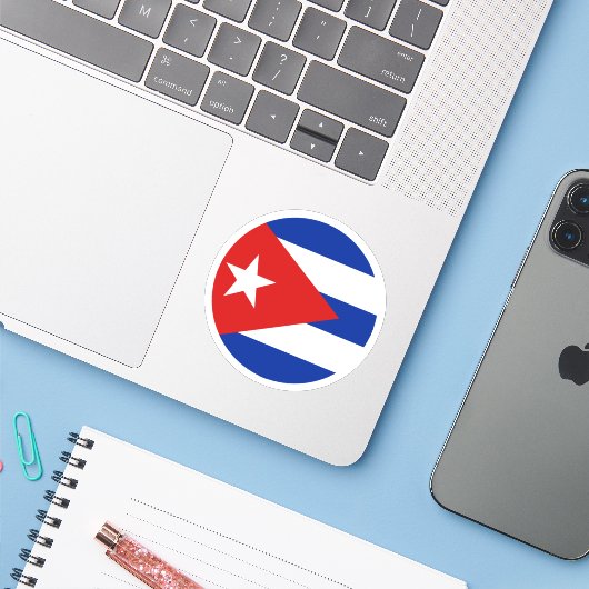 Cuba Vlag Ronde Sticker (Laptop met iPhone)