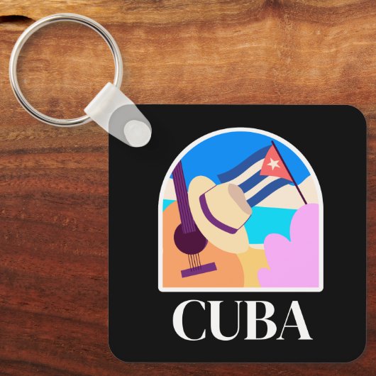 Cuba Vlag Salsa Vintage Sleutelhanger (Voorkant)