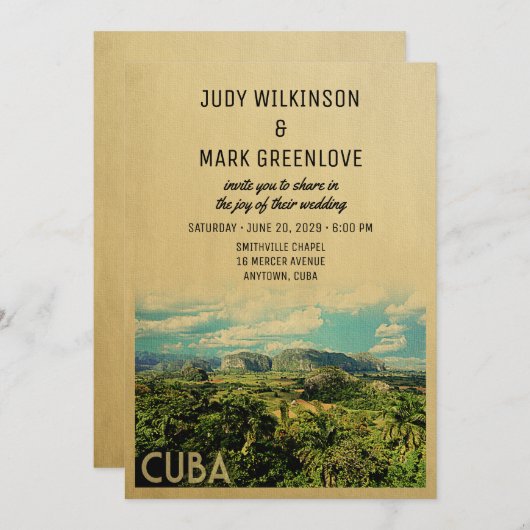 Cuba Wedding Invitation  Middeleeuwen Kaart (Voorkant / Achterkant)