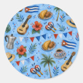 Cubaans feestpatroon ronde sticker (Voorkant)