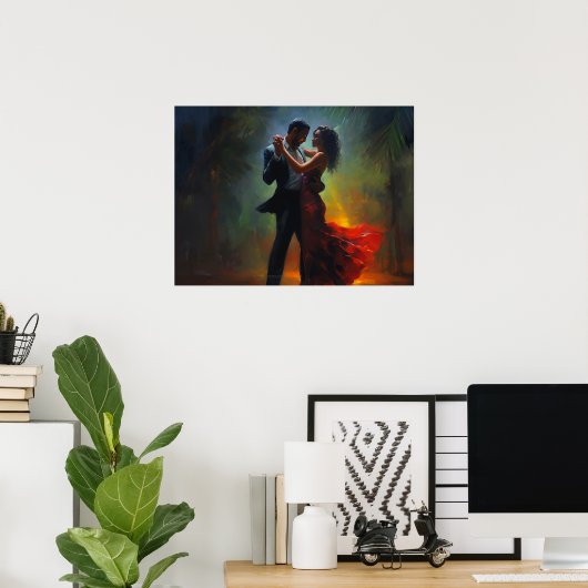 Cubaans paar salsa dansen 's nachts in Miami Poster (Thuiskantoor)