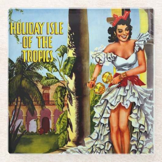  Cubaans reizen - Holiday Isle Tropics Glazen Onderzetter (Voorkant)