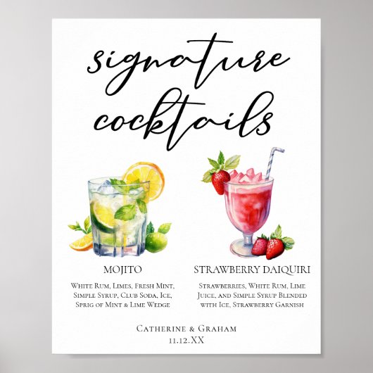 Cubaanse cocktails Mojito Strawberry Daiquiri Menu Poster (Voorkant)