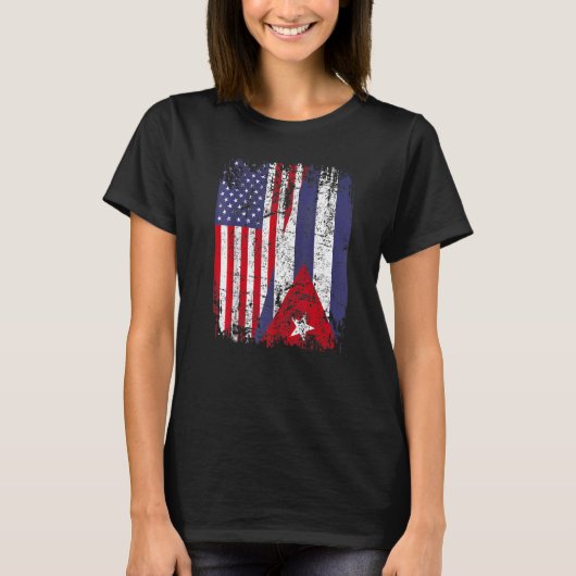 Cubaanse roots Half Amerikaanse vlag Cuba vlag T-shirt (Voorkant)