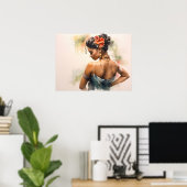 Cubaanse salsadanser in een zijden jurk poster (Thuiskantoor)