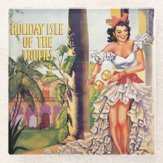  Cubaanse Toerismecommissie tropen reizen Glazen Onderzetter (Voorkant)