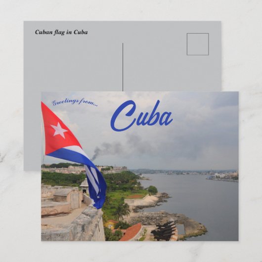 Cubaanse vlag wappert in een fort op Cuba Briefkaart (Voorkant / Achterkant)