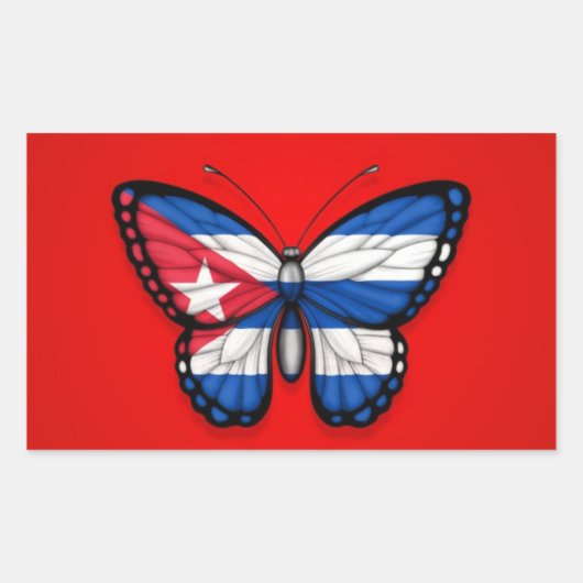 Cubaanse vlinder vlag op rood rechthoekige sticker (Voorkant)