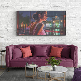 Cubaanse vrouw kijkt uit raam Miami schilder Poster