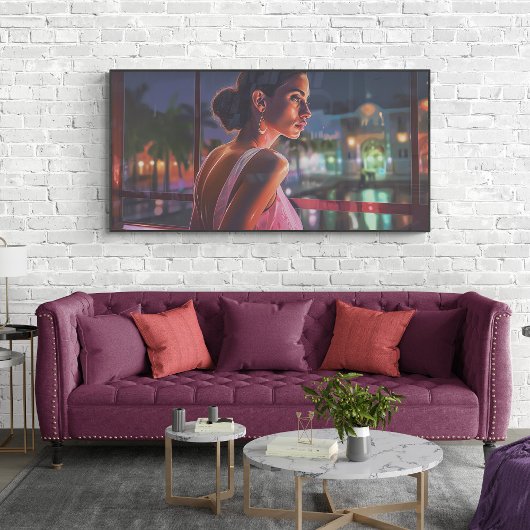 Cubaanse vrouw kijkt uit raam Miami schilder Poster