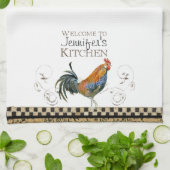 Cubalaya Rooster Black & Tan Check Swirl Kitchen Theedoek (Gevouwen)