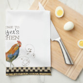 Cubalaya Rooster Black & Tan Check Swirl Kitchen Theedoek (Quarter Fold)