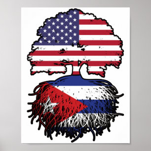 Cuban American USA Tree Roots Flag Poster