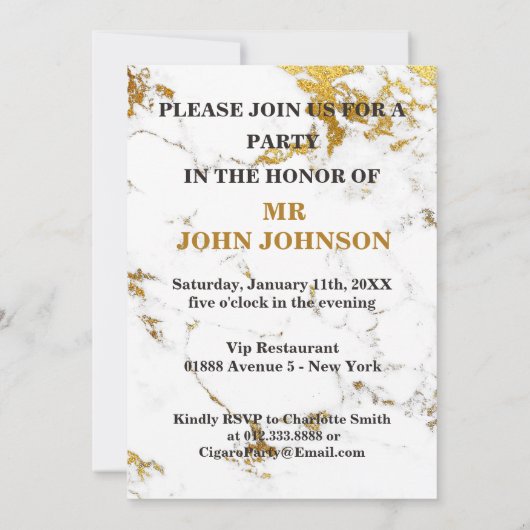 Cuban Cigars Habana nodiging marmer Gold Carrara u Kaart (Achterkant)