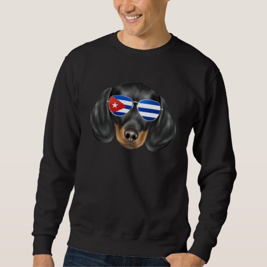 Cuban Flag Black Dachshund Dog Cuba Pocket Trui (Voorkant)