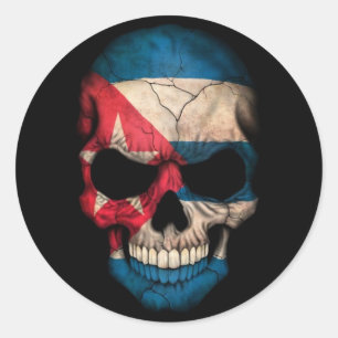 Cuban Flag Skull on Black Ronde Sticker