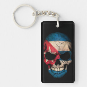 Cuban Flag Skull op Black Sleutelhanger