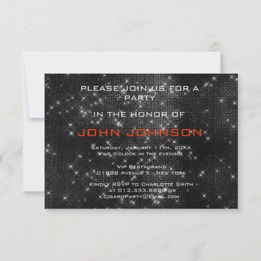 Cuban Havana Invitation Black Sparkly Night Kaart (Achterkant)