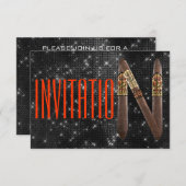 Cuban Havana Invitation Black Sparkly Night Kaart (Voorkant / Achterkant)