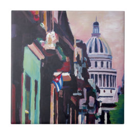 Cuban Oldtimer Street Scene in Havana Cuba Tegeltje