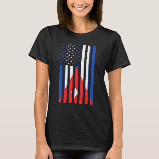 Cuban Roots VS Vlag Erfgoed Half Cuba Amerikaans P T-shirt (Voorkant)