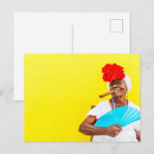 Cuban Woman Smoking A Cigar, Yellow Background Briefkaart (Voorkant / Achterkant)