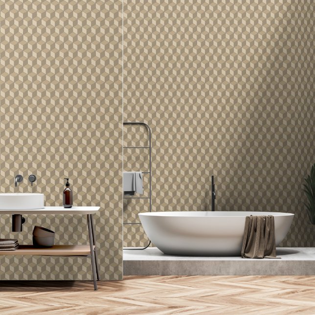Cube isometric geometric pattern - beige crem dark behang (Badkamer)