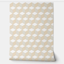 Cube isometric geometric pattern - earthtones crem behang