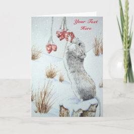 Cuben wild mouse red berries snow scene art feestdagen kaart