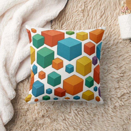 Cubes galore on white Throw Cushion Kussen (Deken)
