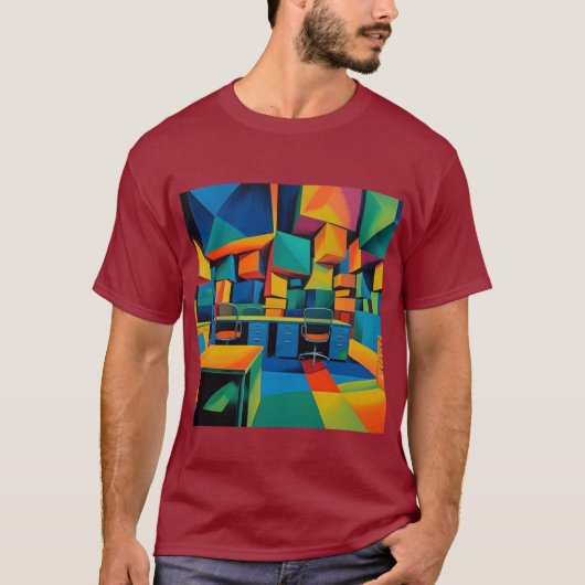 Cubescape Office – Abstract Surreal Kunst T-shirt (Voorkant)