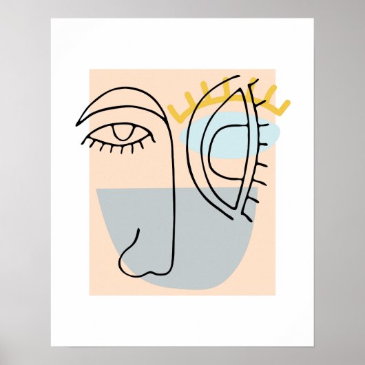 Cubic Line Art Face Illustration Minimalist BOHO Poster (Voorkant)