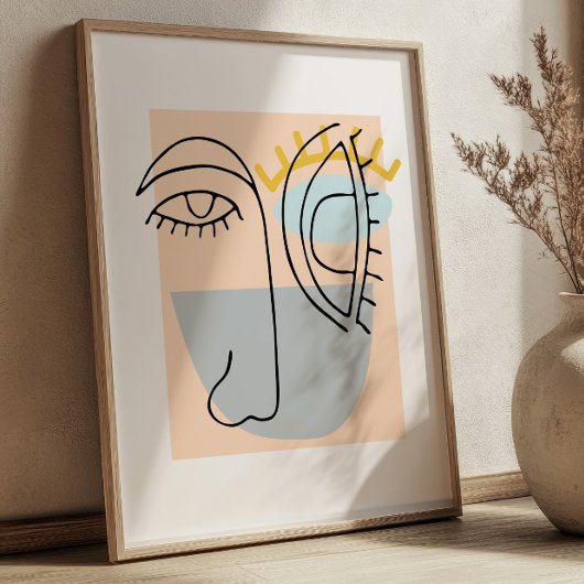 Cubic Line Art Face Illustration Minimalist BOHO Poster