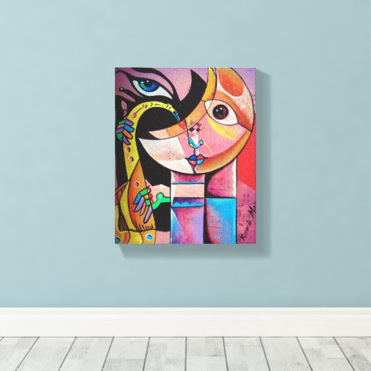 Cubism Surrealism Musician Portrait Canvas Afdruk (Insitu (Houten vloer))