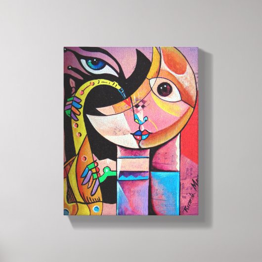 Cubism Surrealism  Musician Portrait Canvas Afdruk (Voorkant)
