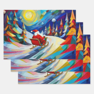 Cubisme Kerstman Kerstvakantie  Inpakpapier Vel
