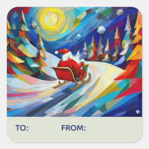 Cubisme Kerstman Kerstvakantie Van Vierkante Sticker