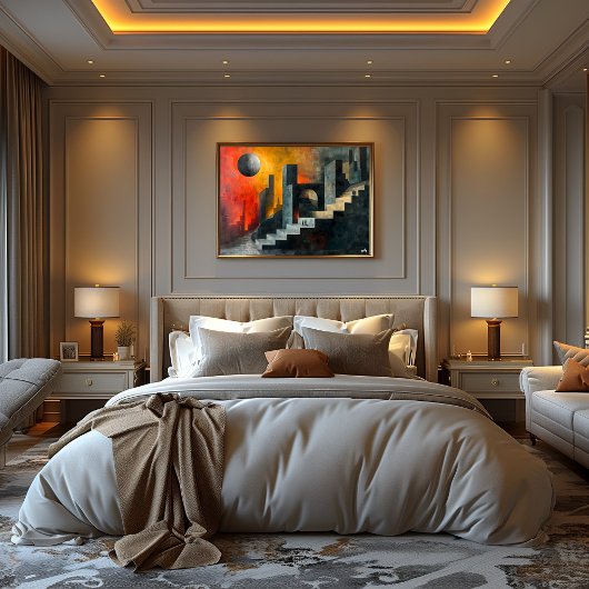 Cubismo: Ciudad de Sombras y Luz Crepuscular Perfect Poster