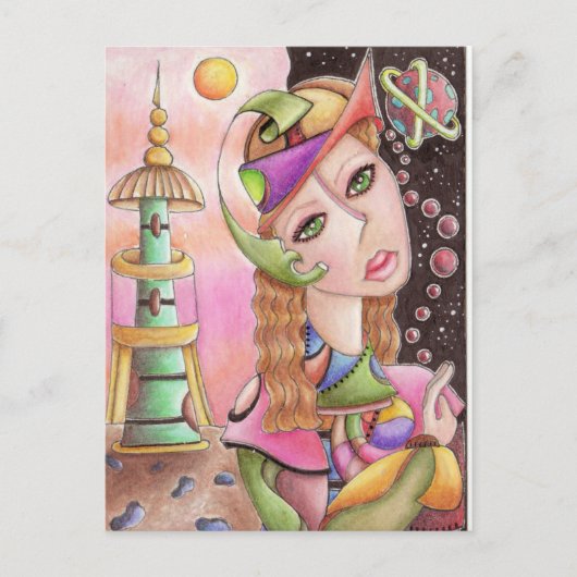 Cubist Abstract Art Briefkaart ~ "ver van huis" (Voorkant)