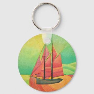 Cubist Abstract zeilbot Geometrische kunst Sleutelhanger