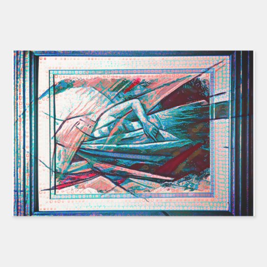 Cubist Art Deco Belly Dancer in Paars en blauw Inpakpapier Vel (Voorkant)