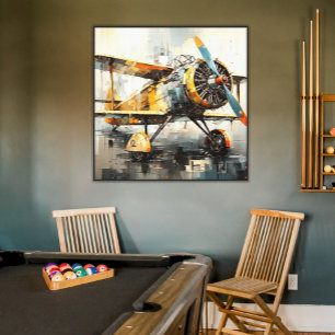Cubist Biplane: Abstracte luchtvaartkunst Canvas Afdruk
