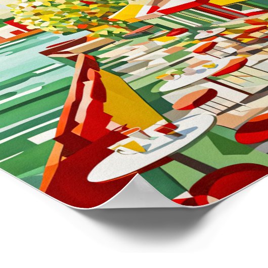 Cubist Café aan het water Poster (Hoek)
