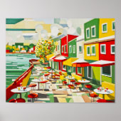 Cubist Café aan het water Poster (Voorkant)