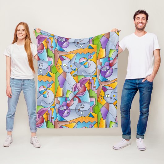 Cubist Cats - The Mininos Fleece Deken (In situ)