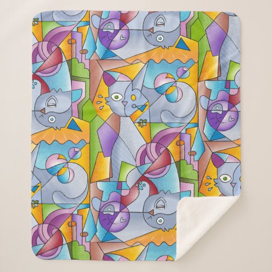 Cubist Cats - The Mininos Sherpa Deken (Voorkant)